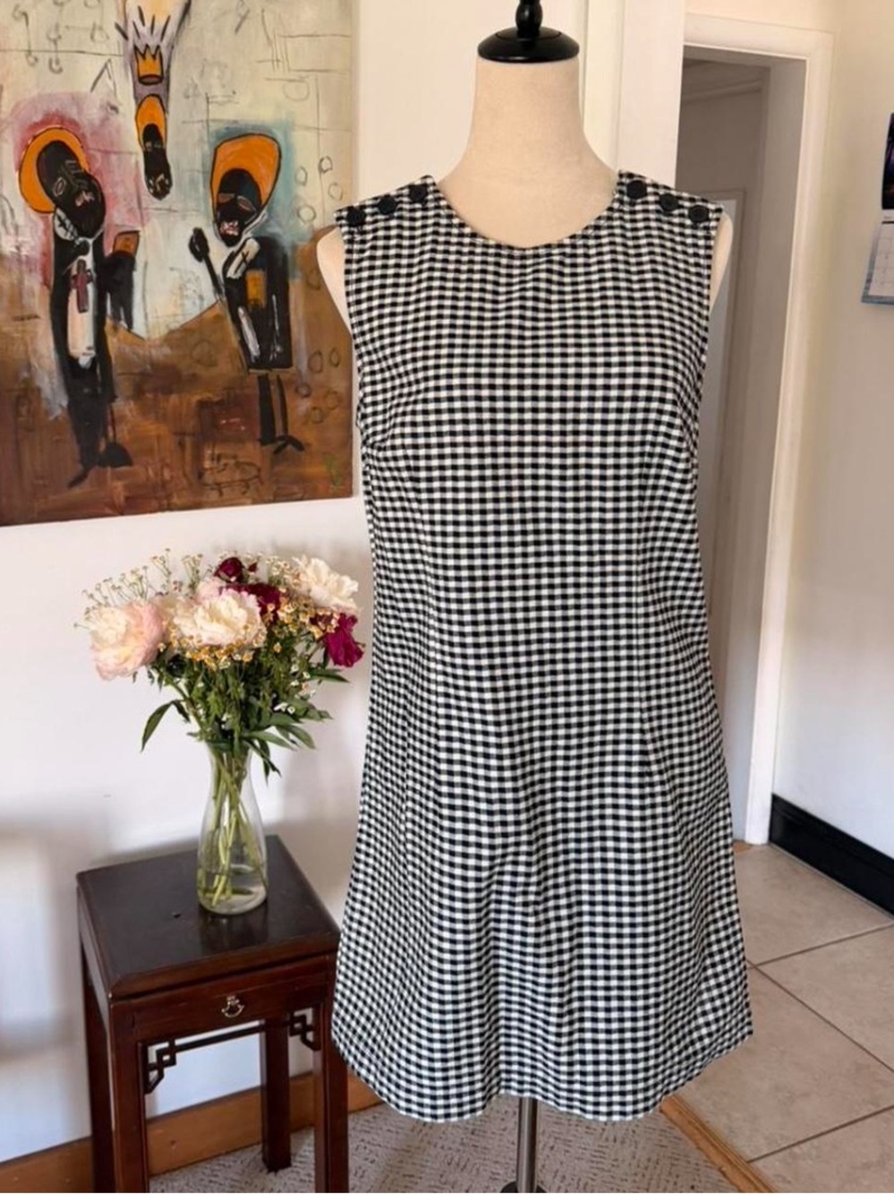 GAP x DOEN -  Black and White Gingham Sleeveless Shift Dress